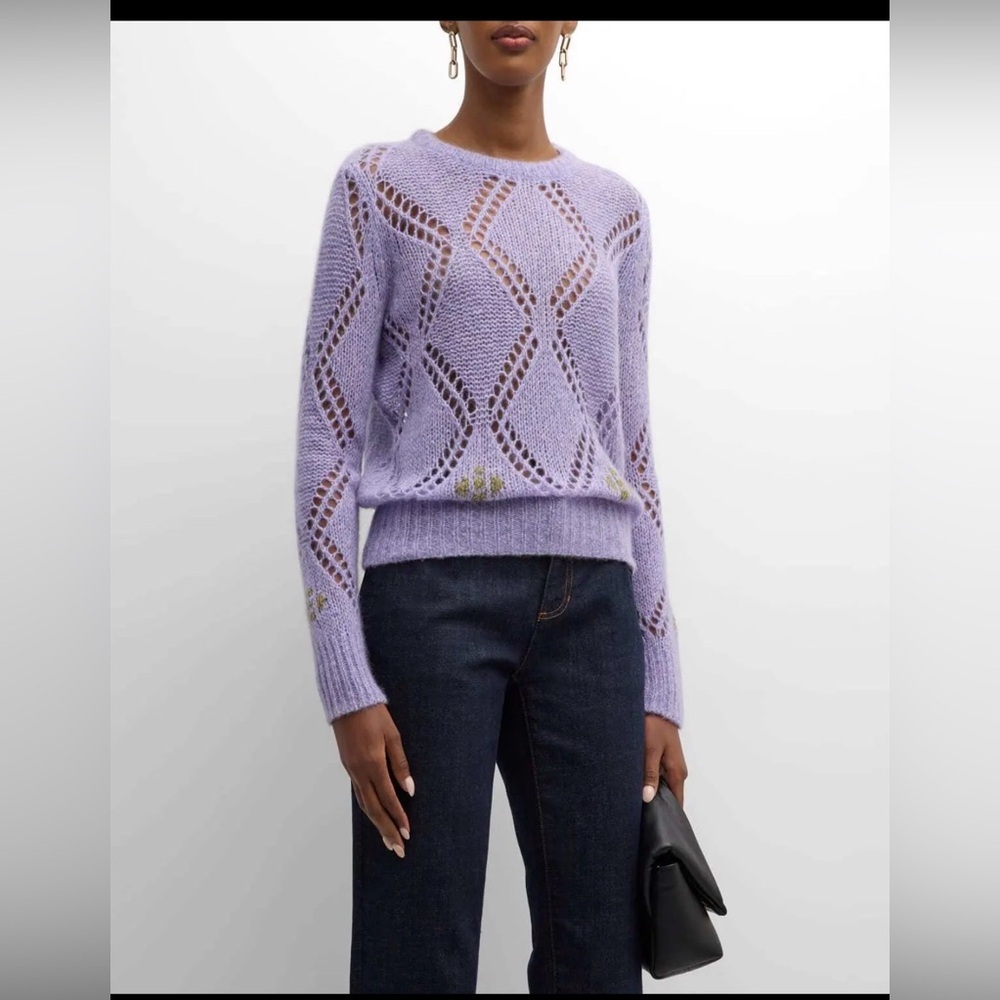 Happy Sheep Crewneck Lavender Open Knit Cashmere and Silk Women's Sweater Sz XL